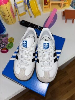 adidas Kids White Sneakers with Black Stripes